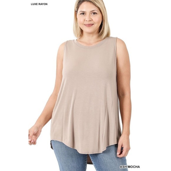Zenana Plus Size Luxe Rayon Sleeveless Hi-Low Hem Tank Top Ash Mocha Size‎ 3X - Picture 1 of 1